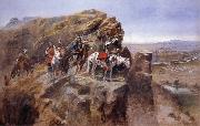 Charles M Russell Indians on a Bluff Surverying General Miles-Troops France oil painting artist